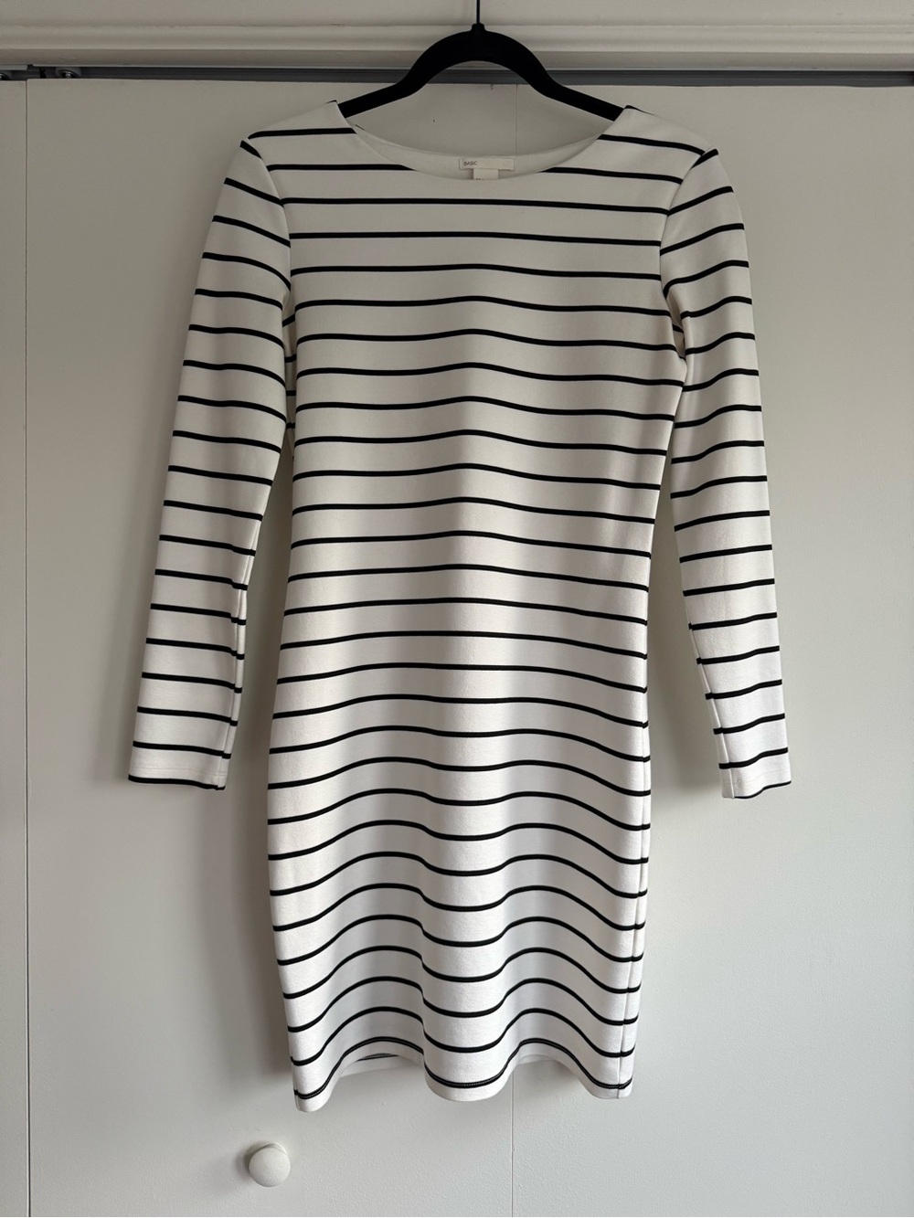 H&M Basic White & Black Striped Long Sleeve Bodycon Dress, Sz S
